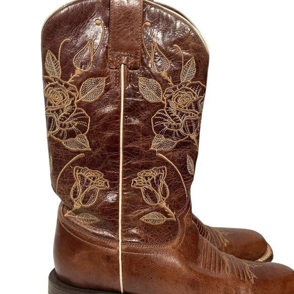 Roper Womens Desert Rose Cowboy Boots Brown Leather Square Toe Sz 6 Western - Picture 8 of 15